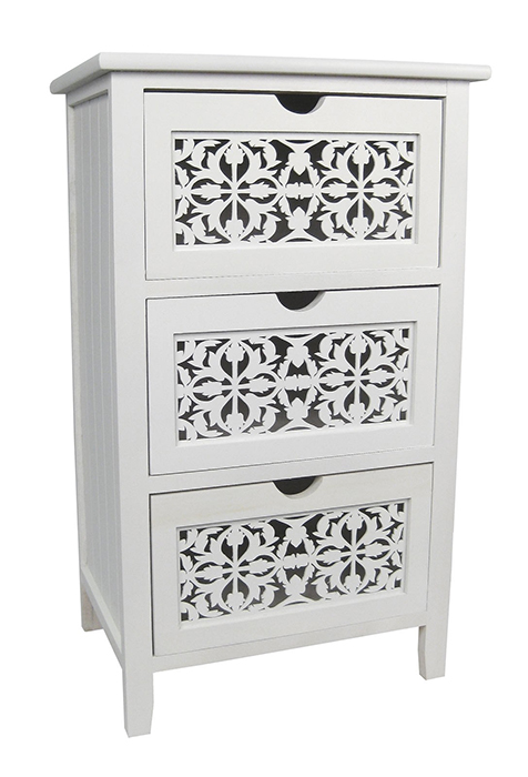 White 3 Fret Drawer Cabinet